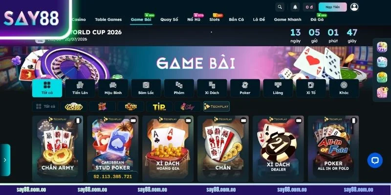 GAME BÀI là sảnh chơi đặc sắc của nhà cái SAY88.