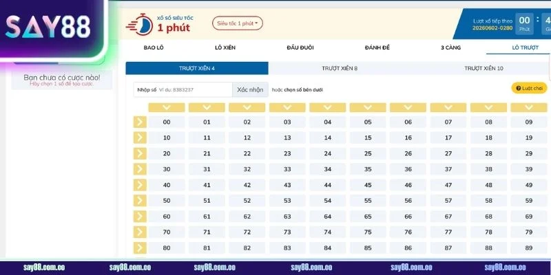 Nhà cái SAY88 cung cấp bảng phân tích để người chơi soi cầu lô trượt.