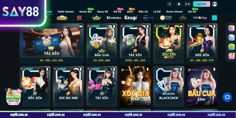 Sảnh Live Casino SAY88 được bet thủ yêu thích hàng đầu.