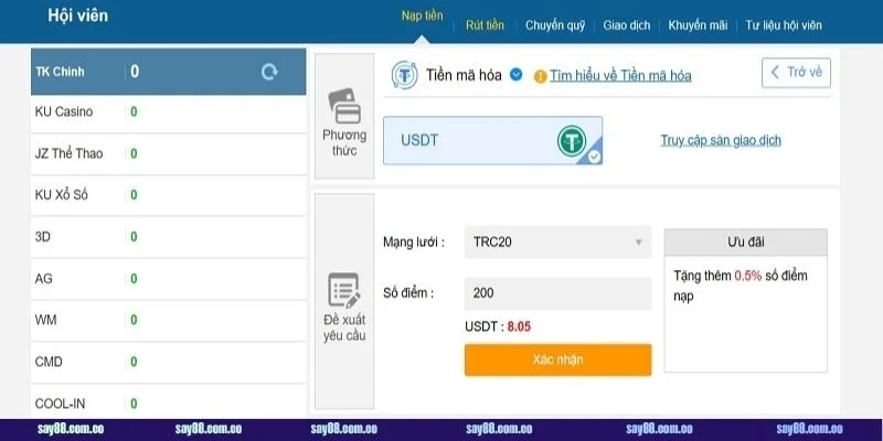 Từng bước nạp tiền siêu tốc tại sàn cược SAY88.